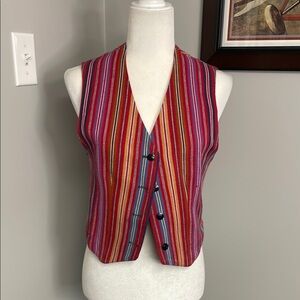 Vintage J. Jill Striped Red Pink Multicolored Vest Button Womens Size 6 Vneck